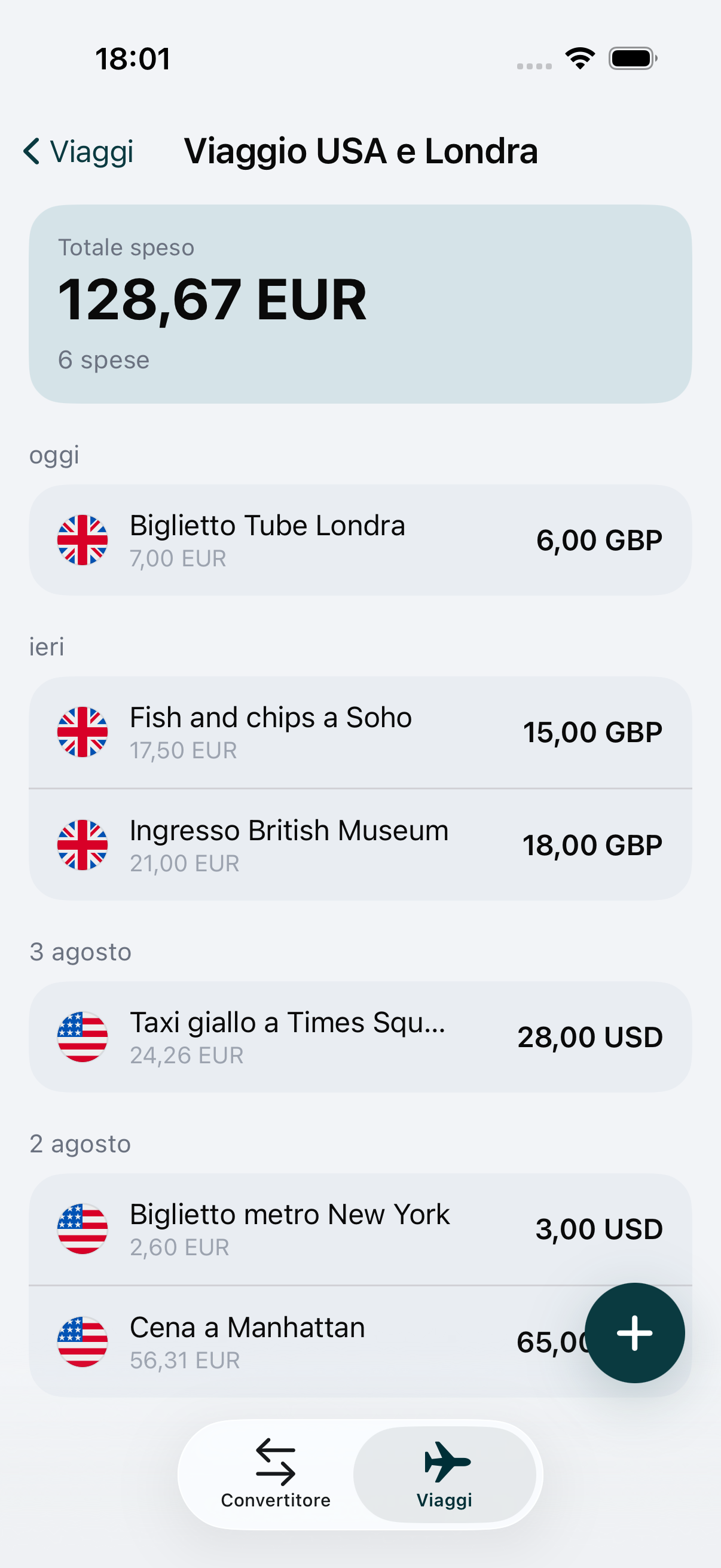 Un viaggio in WaveRate con un prelievo di contanti registrato nella valuta locale
