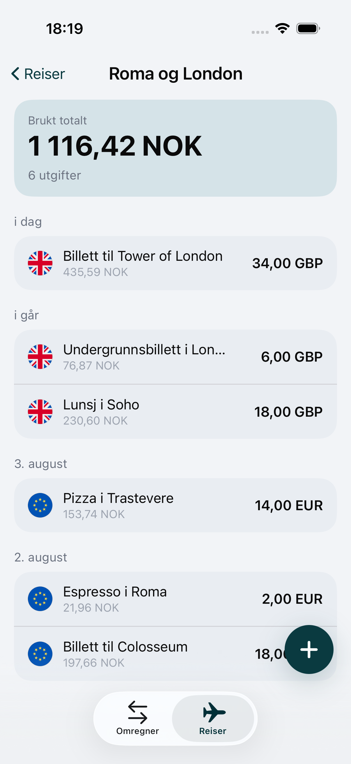 En tur i WaveRate med et kontantuttak ført i lokal valuta