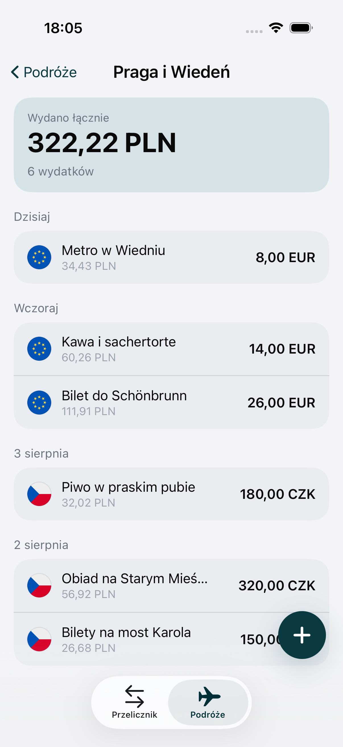 Podróż w WaveRate z wypłatą gotówki zapisaną w walucie lokalnej