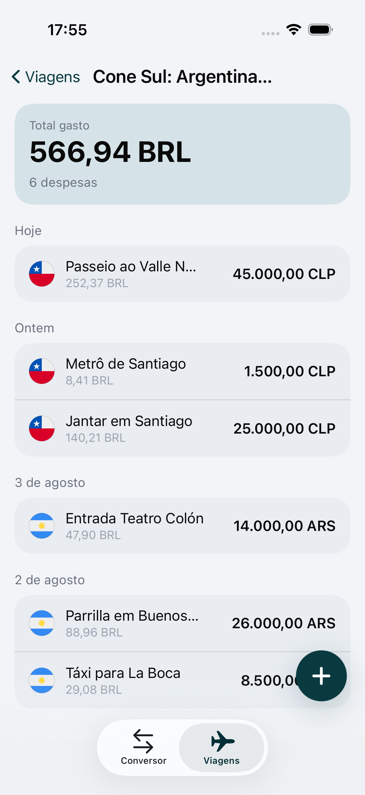 Uma viagem no WaveRate com um saque em dinheiro registrado na moeda local